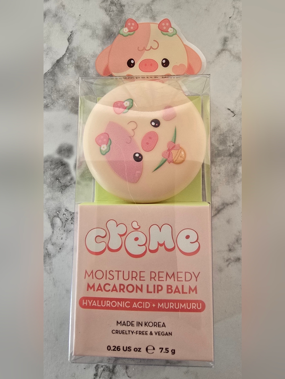 NEW/ STILL IN BOX: The Crème Shop Strawberry Cow Macaron Lip Balm